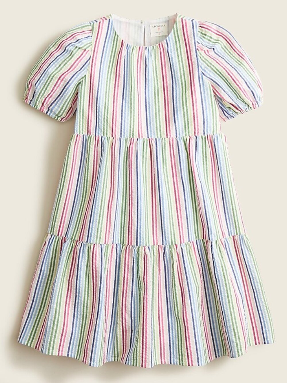 Girls' CREWCUTS J CREW Rainbow Striped Seersucker Tiered A-Line Dress, Size 8